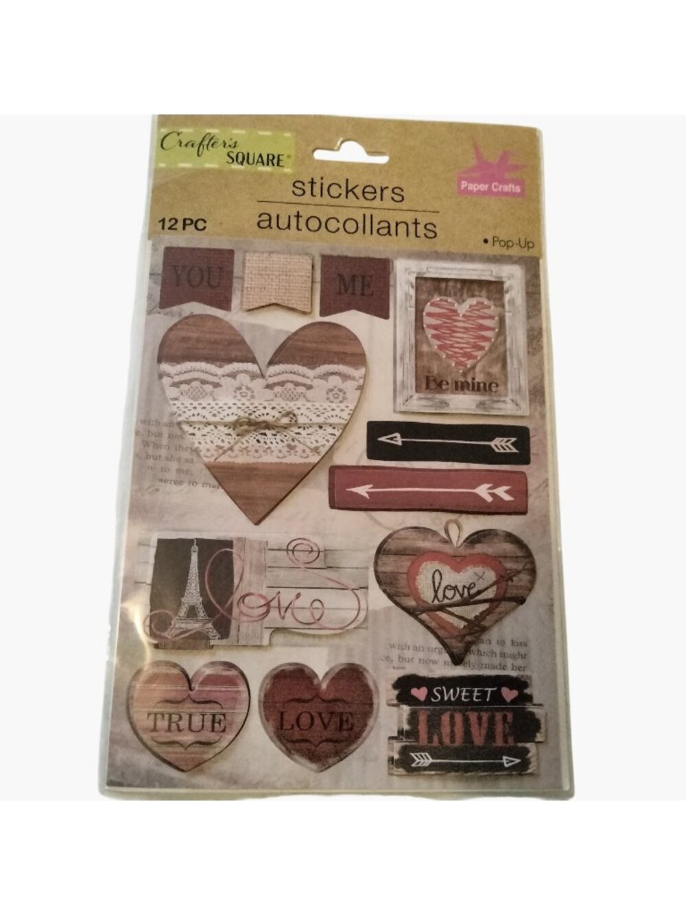Valentines Pop Up Stickers Crafters Square 12pc Love Heart Scrapbooking Crafts